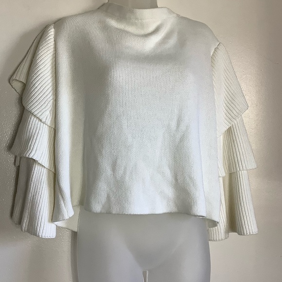 Endless Rose Women's Knit White Sweater 3/4 Layered Puff Sleeves Large NWT - Picture 3 of 10
